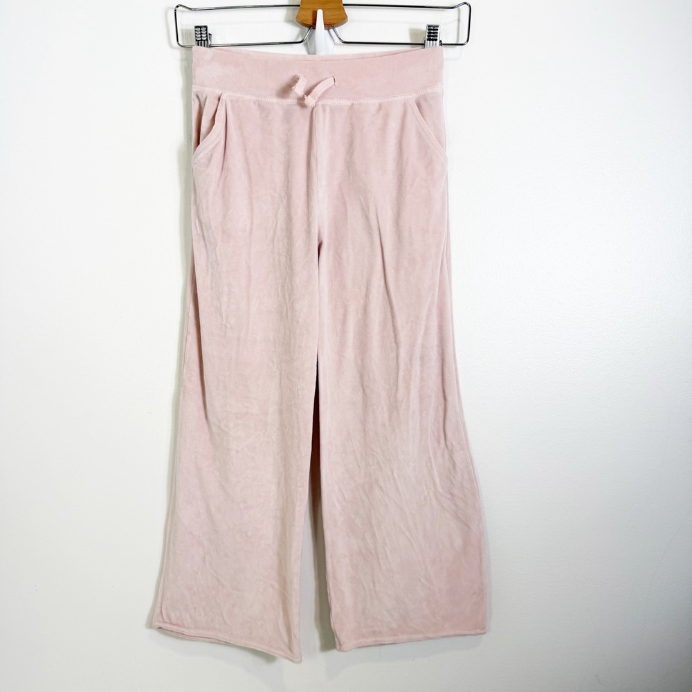 Abercrombie Kids Velour Pants Girls 7/8 Pink Wide Leg Drawstring Trousers